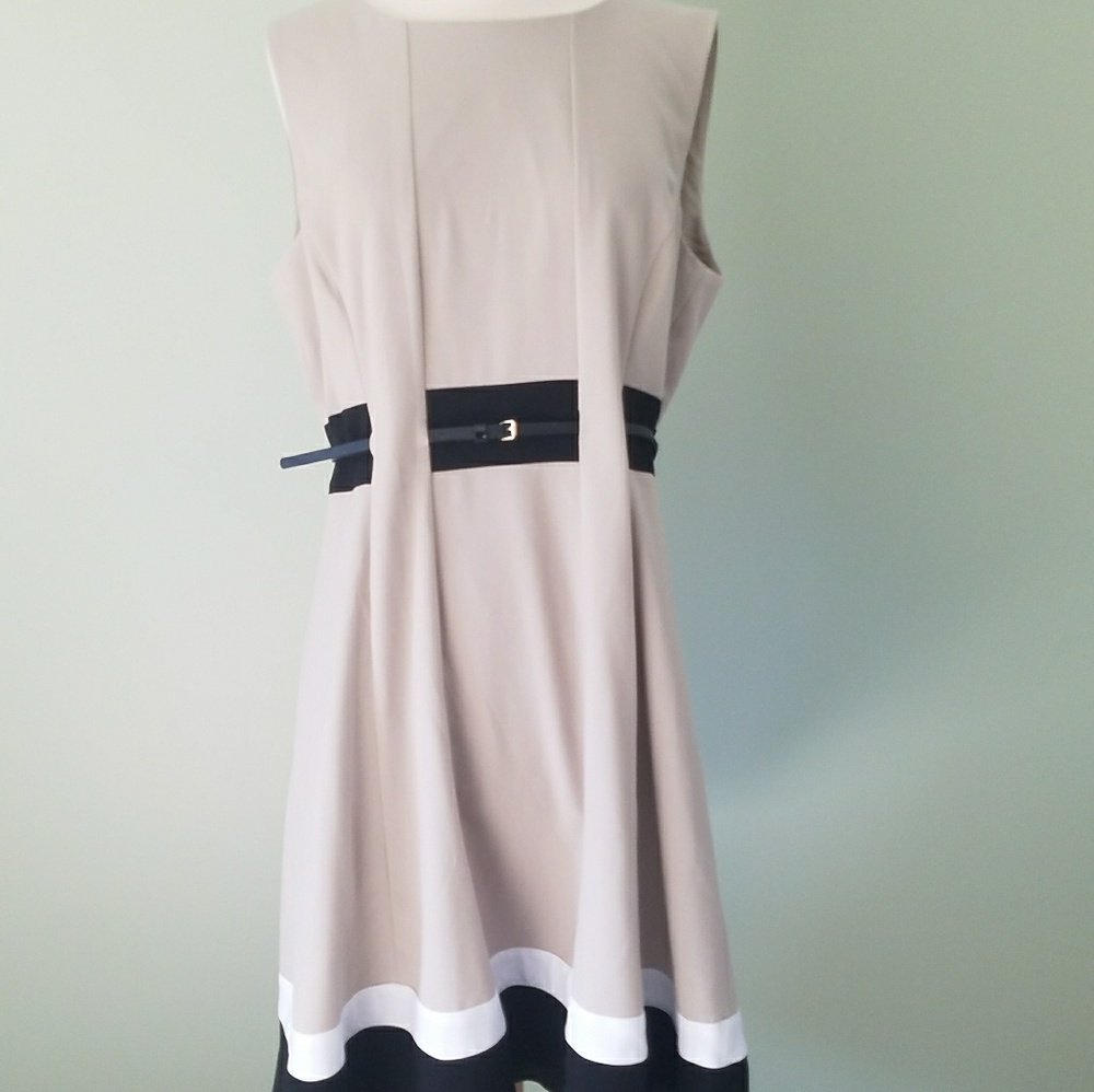 Calvin Klein cream & black work dress 12